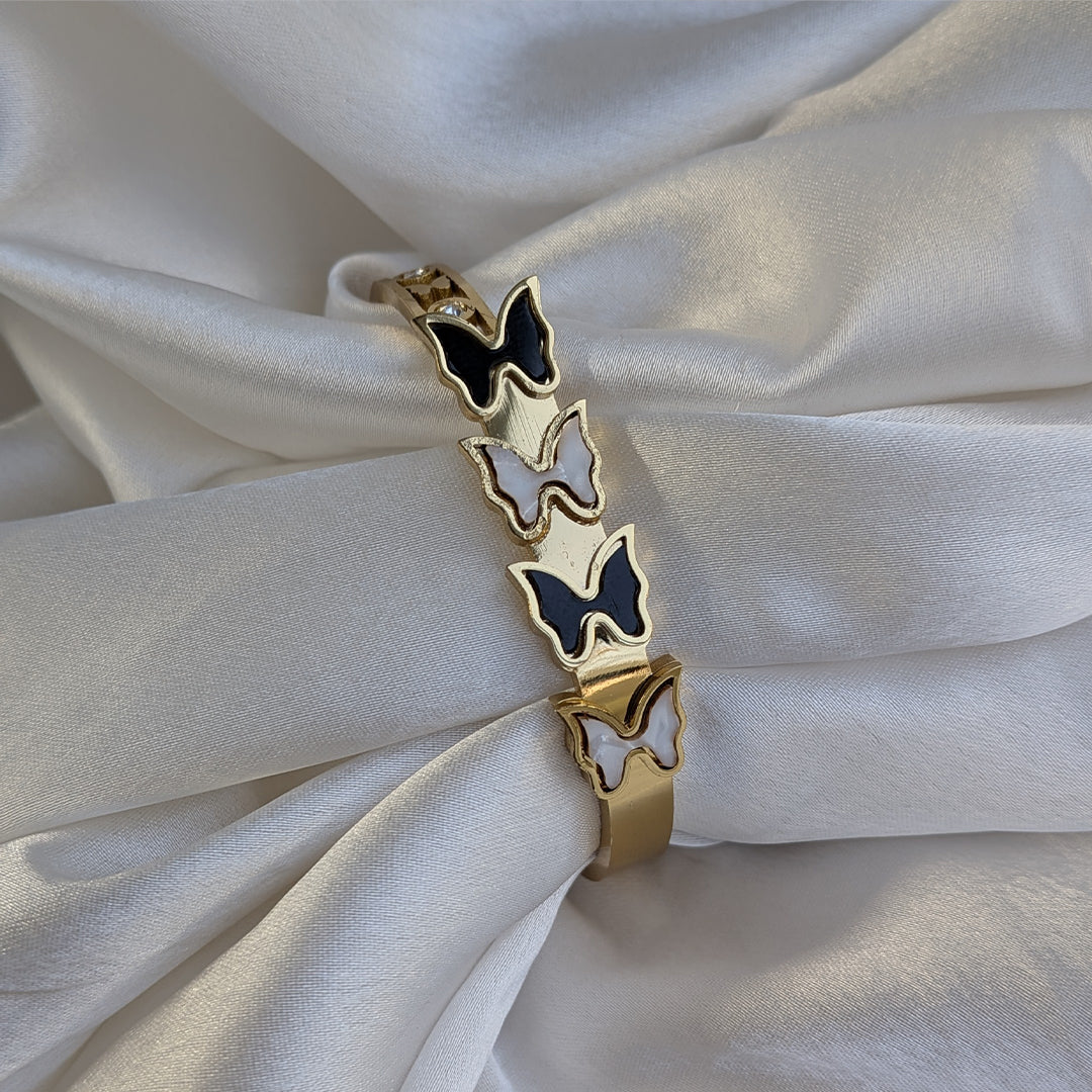 Elegant Gold Finish Black & White Butterfly Design Bracelet For Girls & Women