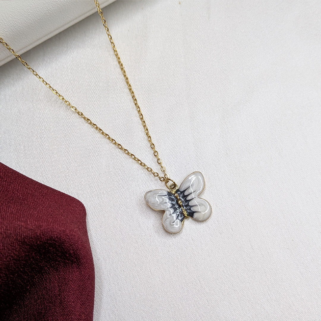 18K Gold Plated White Butterfly Pendant for Girls & Women (Anti Tarnish)
