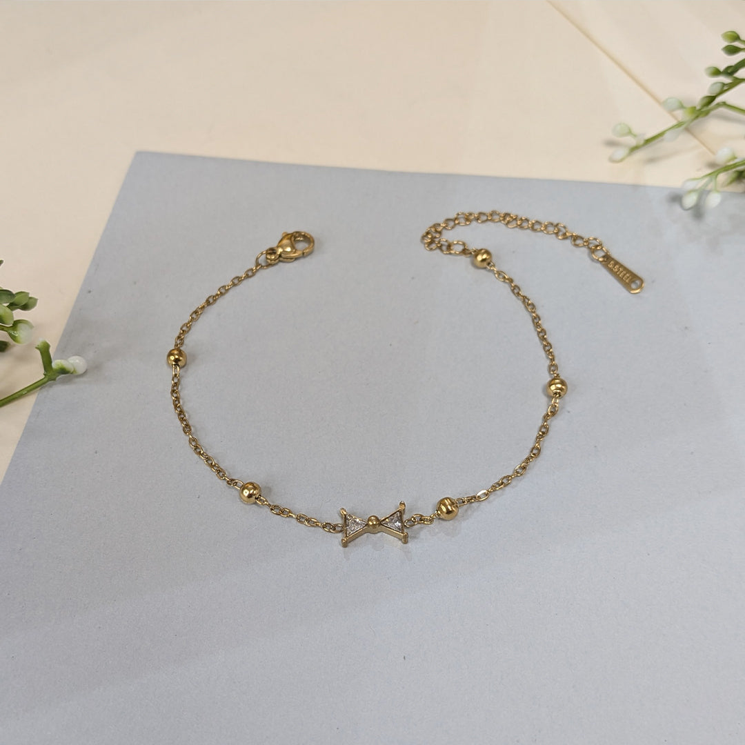 Gold Plated Cute & Trendy Bow Tie Charm Bracelet For Girls & Women (Anti-Tarnish)