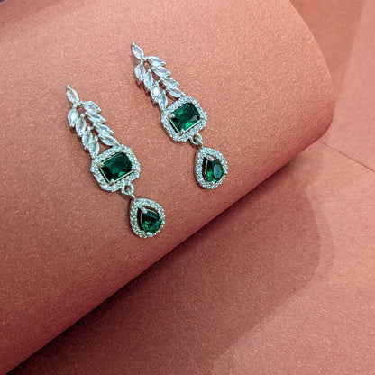 AD Luxe Square & Teardrop Gemstone Necklace With Matching Earrings For Women