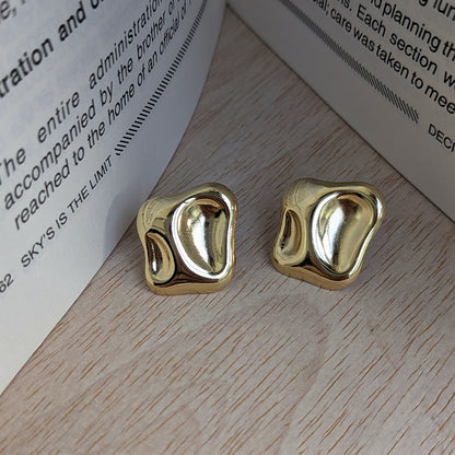 Gold Finish Irregular Abstract Stud Earrings For Girls & Women (Anti Tarnish)