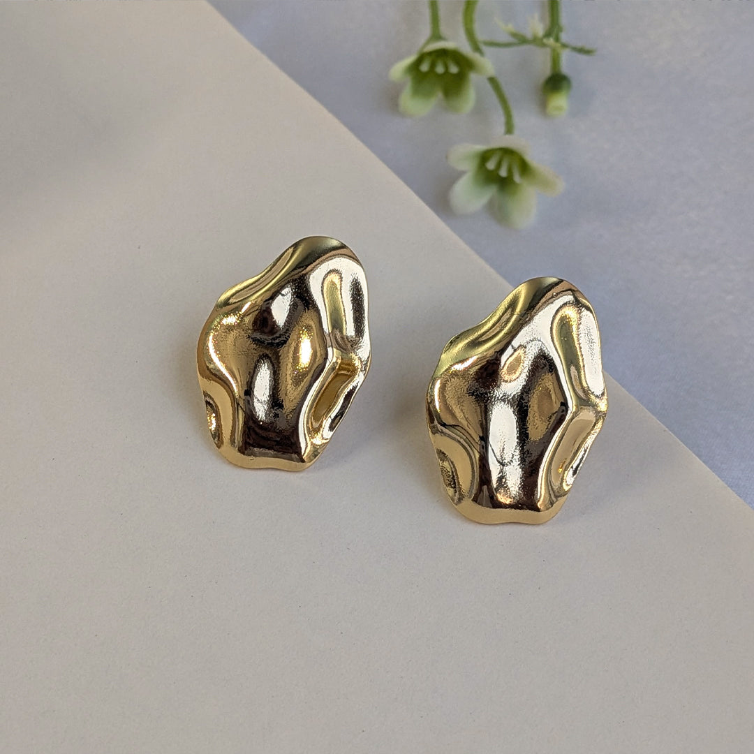 Gold Plated Abstract Pebble Gold Stud Earrings For Girls & Women (Anti Tarnish)