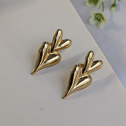 Love Inspired Double Heart Textured Gold Plated Earrings For Girls & Women (Anti Tarnish)