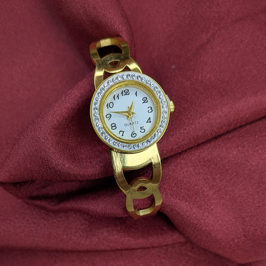 Elegant Analog AD Studded Criss Cross Design Band Bracelet Watch For Girls & Women