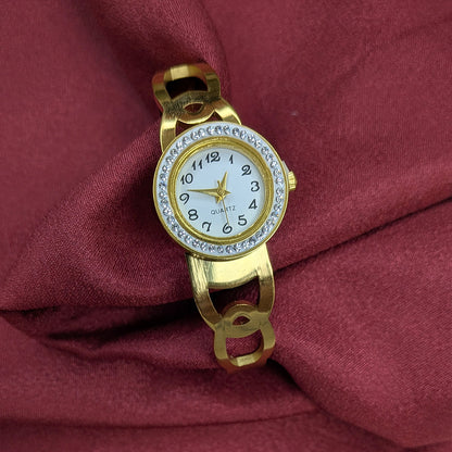 Elegant Analog AD Studded Criss Cross Design Band Bracelet Watch For Girls & Women