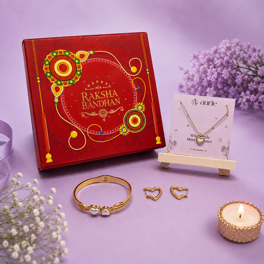 Gold Finish Heart Necklace, Heart Design Bracelet & Hoop Earrings Jewellery Gift Box