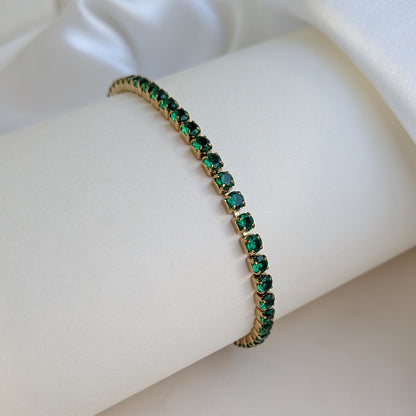 Elegant Gold Plated Green Stone Tennis Bracelet For Girls & Women