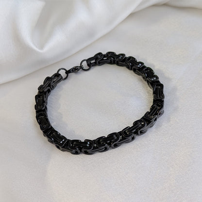 Black Cuban Style Chain Link Stainless Steel Bracelet With Clasp For Men