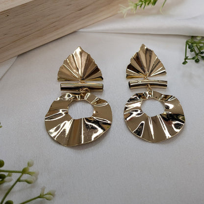Gold Finish Chunky Hammered Drop Earrings For Girls & Women