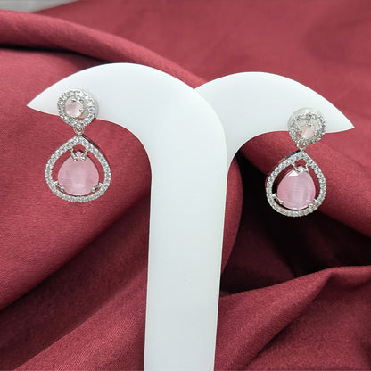 Silver Finish Teardrop AD Stone Drop Earrings for Girls & Women