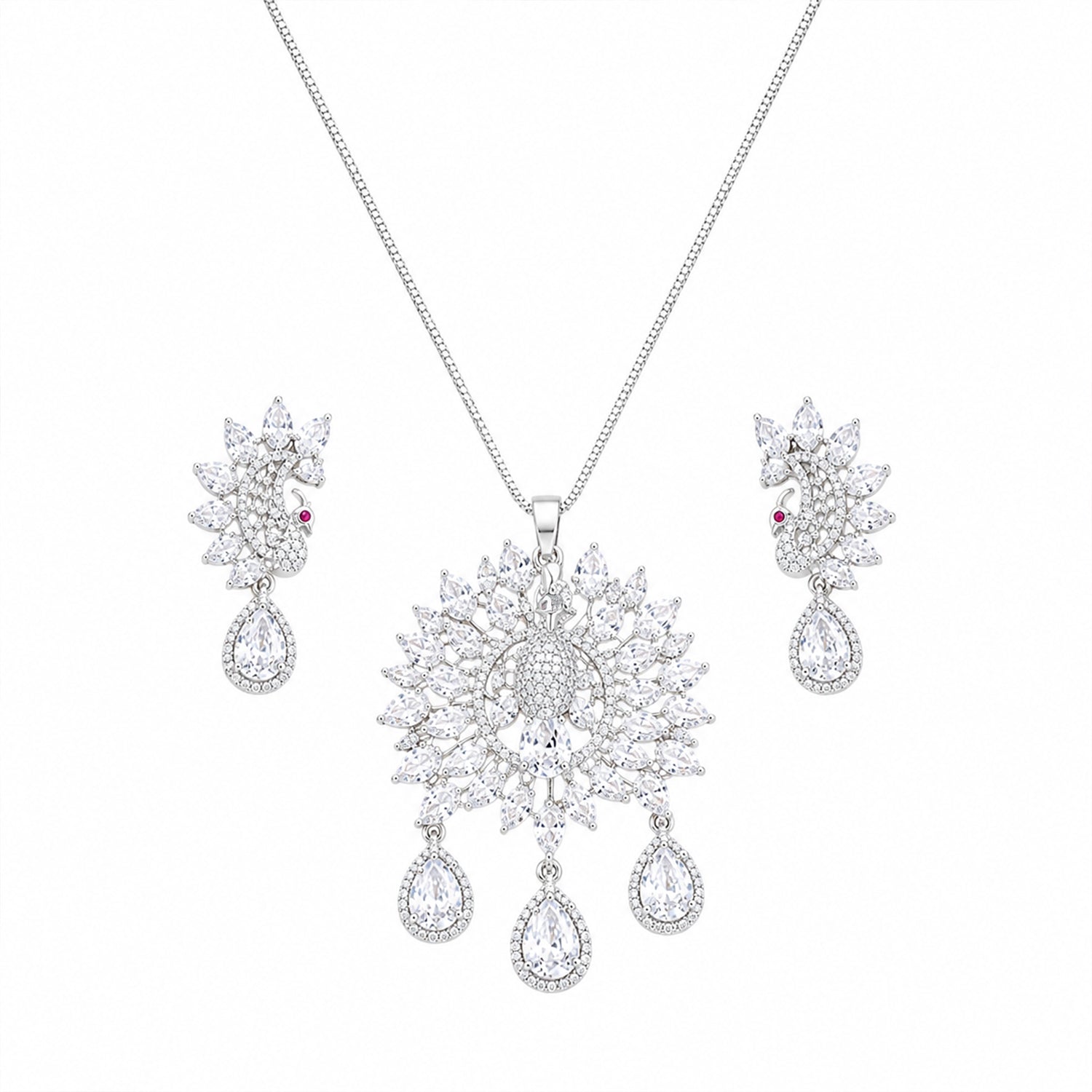 Sparkling CZ Studded Peacock Design Pendant Set for Girls & Women's