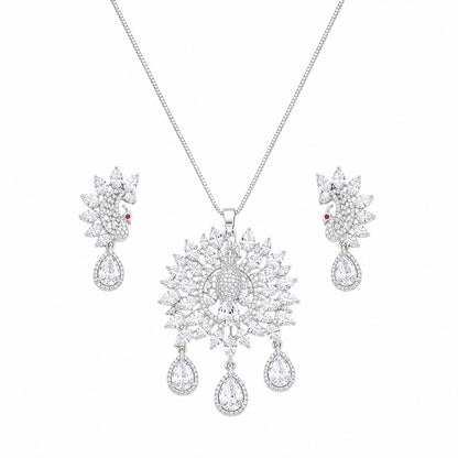 Sparkling CZ Studded Peacock Design Pendant Set for Girls & Women's