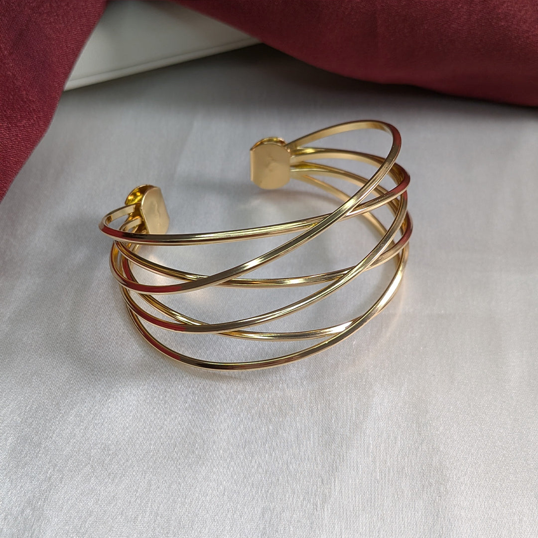 18K Gold Finish Cross Wire Bracelet for Girls & Women
