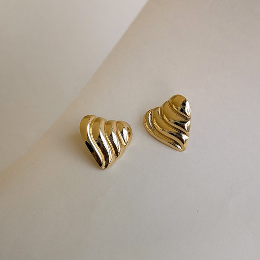 Textured Swirl Heart Gold Finish Stud Earrings For Girls & Women (Anti-Tarnish)