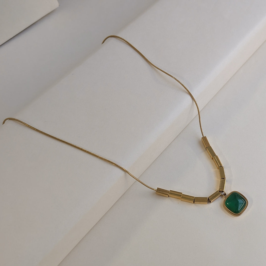 Gold Plated Square Grey Stone Geometric Pendant For Girls & Women