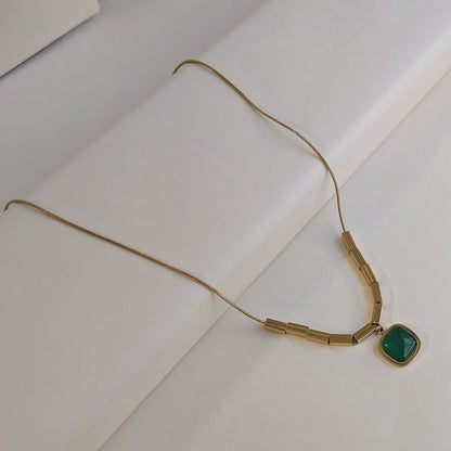 Gold Plated Square Grey Stone Geometric Pendant For Girls & Women