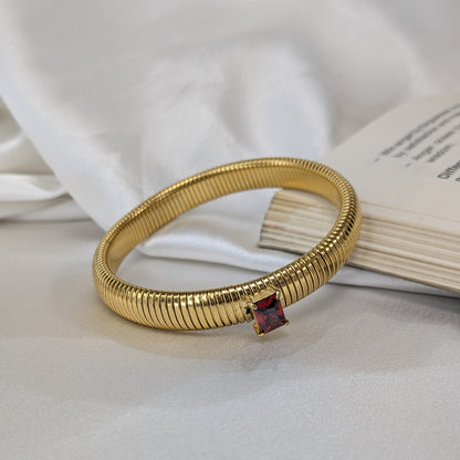 Gold Finish Kada Style Coil Bracelet With Cubic AD Stone For Girls & Women