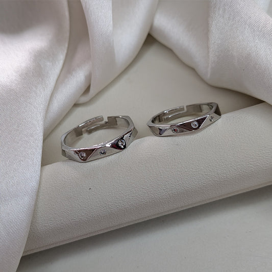 Modern Twisted Crystal Accents Couple Ring Set