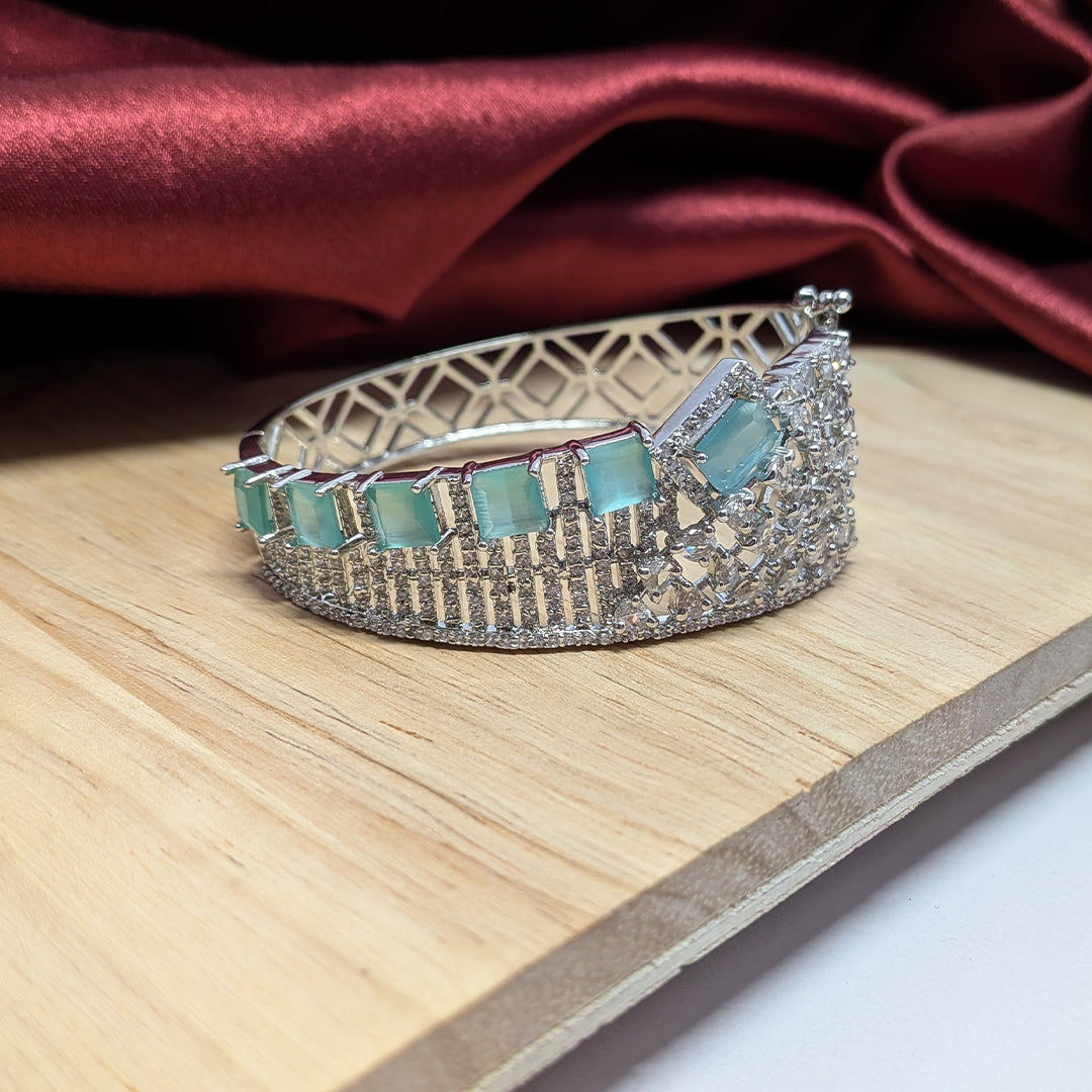 Silver Finish AD Studded Square Stone Designer Bracelet for Girls & Women