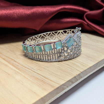 Silver Finish AD Studded Square Stone Designer Bracelet for Girls & Women