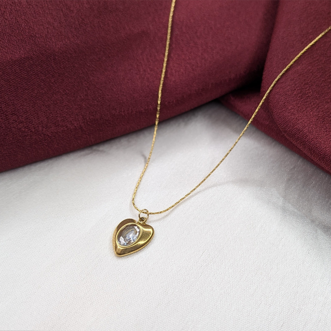 18K Gold Plated Little Golden Heart With Gem Stone (Anti Tarnish)