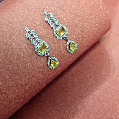 AD Luxe Square & Teardrop Gemstone Necklace With Matching Earrings For Women