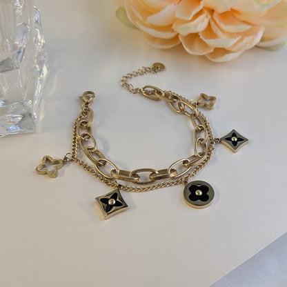 Gold Plated Link & Cable Chain With Enamel Floral Charms For Girls & Women