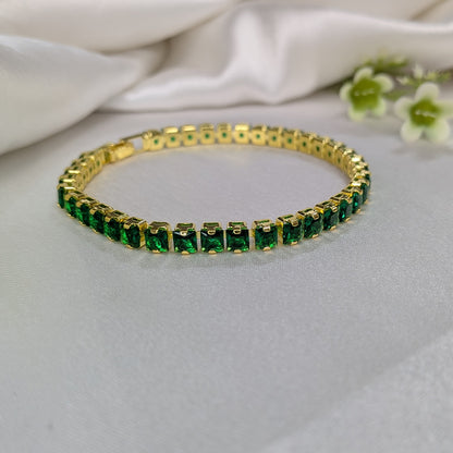 Gold Tone Tennis Bracelet With Emerald Green Gemstones For Girls & Women