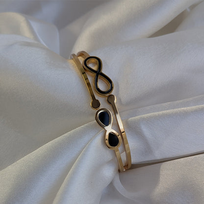 Gold Plated Dual Layer Black Infinity Charm Bracelet For Girls & Women