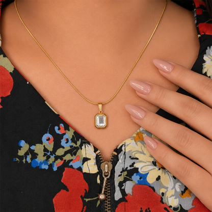 18K Gold Plated Layered Chain With Green Gemstone Emerald Pendant For Girls & Women