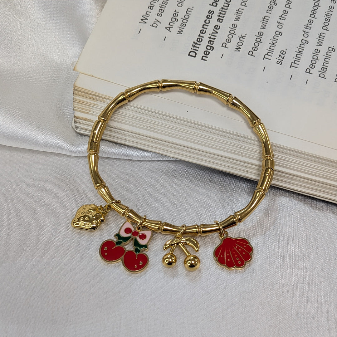 Gold Finish Fruit & Shell Charm Bracelet For Girls & Women (Anti Tarnish)