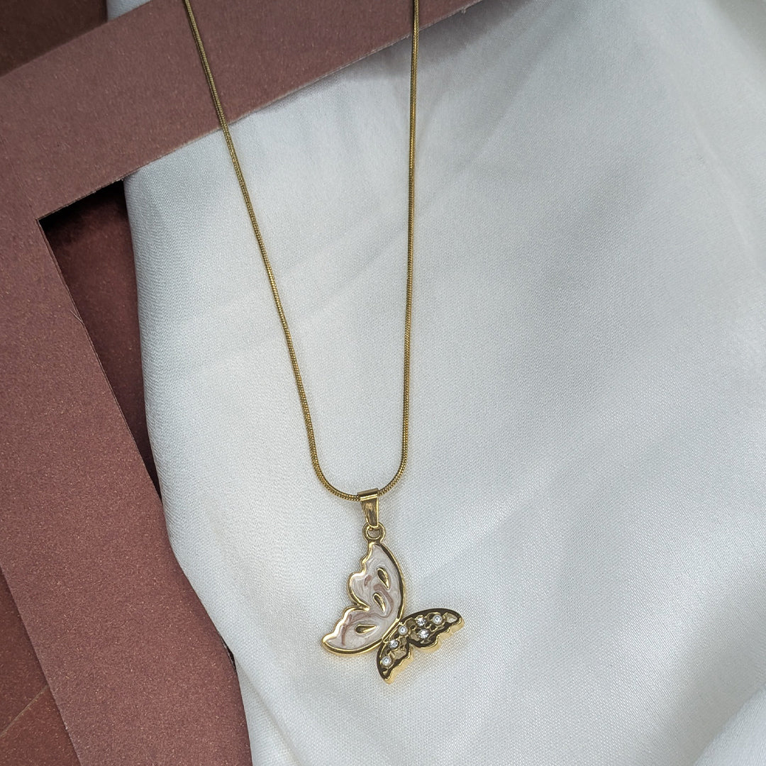 Gold Plated Mother of Pearl & ADStone Butterfly Charm Pendant For Girls & Women