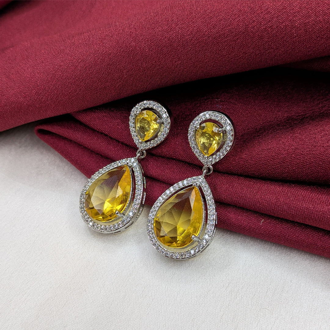Layered Teardrop Faceted Stone Earrings with Sparkling AD Stone Frame