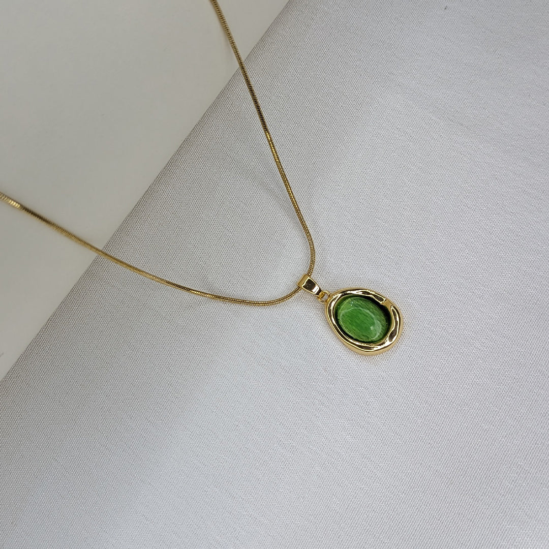 Gold Finish Green Oval Center Crystal Pendant For Girls & Women