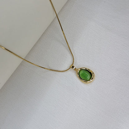 Gold Finish Green Oval Center Crystal Pendant For Girls & Women