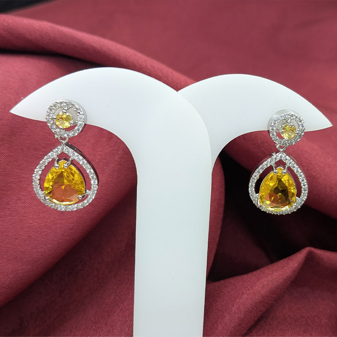 Silver Finish Teardrop AD Stone Drop Earrings for Girls & Women