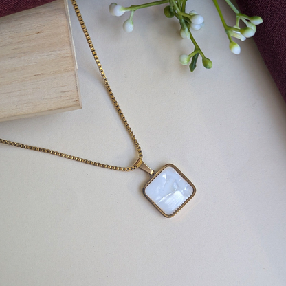 Gold Plated Square White Shell Pendant For Girls & Women