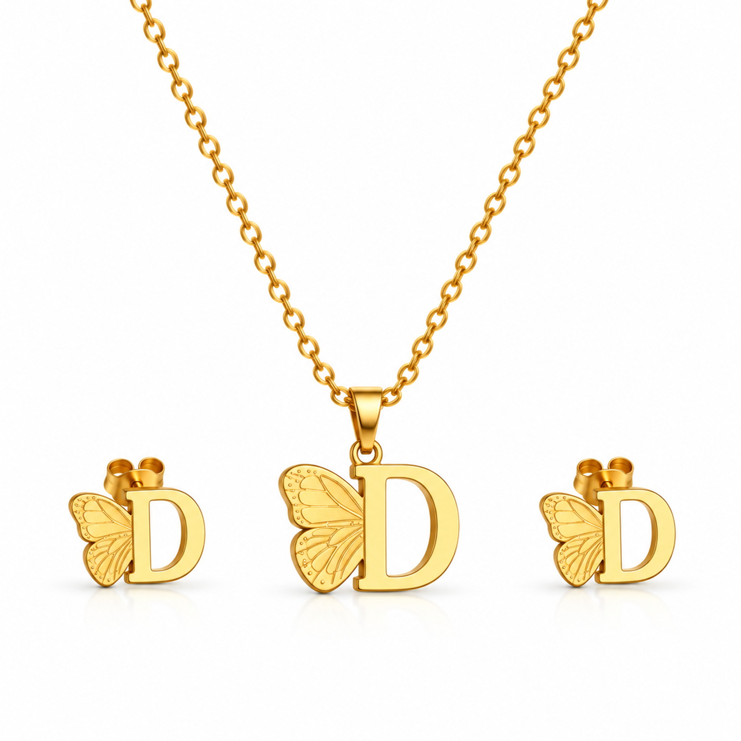 Attached Butterfly With Alphabet Pendant Set for Girl's & Womens
