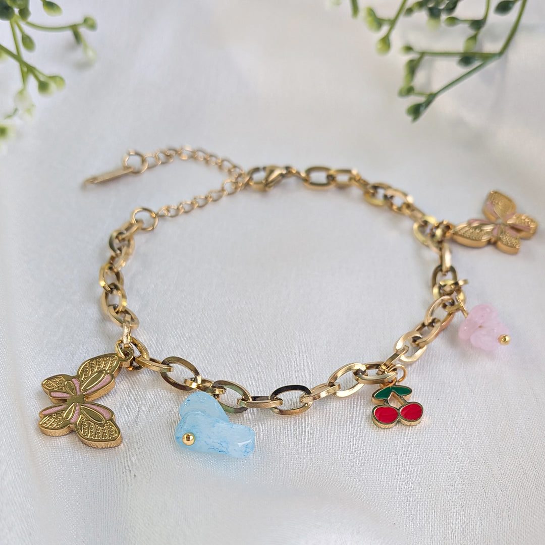 18 K Gold Plated Luminous Resin Butterfly Charm Chain Bracelet (Anti Tarnish)