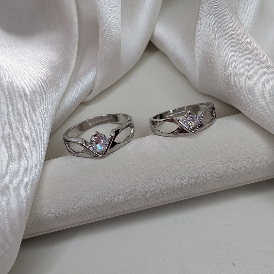 Elegant V-Set American Diamond Couple Ring Set