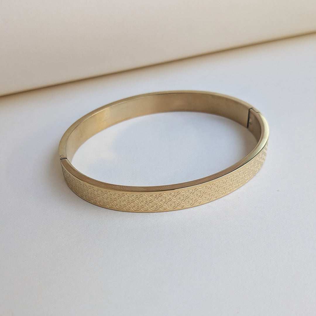 Gold Plated Intricately Floral Engraved Luxury Designer Stainless Steel Bracelet For Men & Women