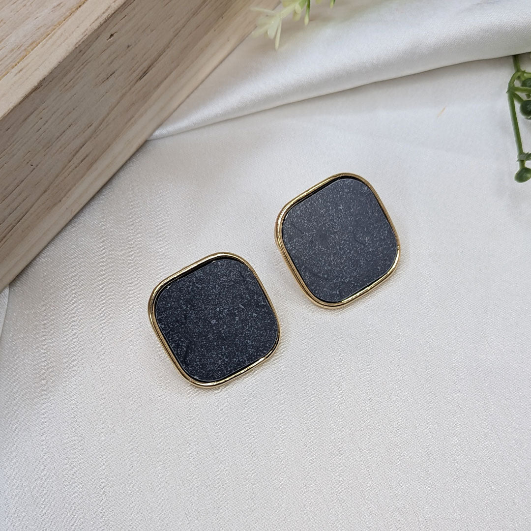 Chic Black & Gold Square Stud Earrings For Girls & Women