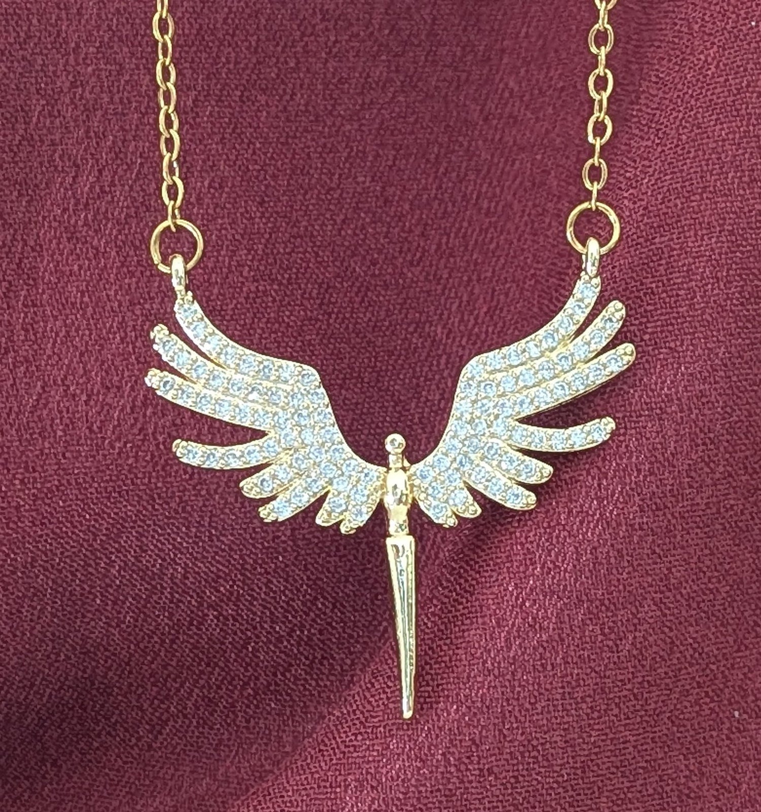 Gold Plated Angel Wing Pendant Necklace for Women & Girls