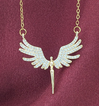 Gold Plated Angel Wing Pendant Necklace for Women & Girls