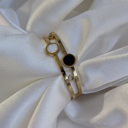 Gold Plated Dual White & Black Enamel Round Stone Bracelet For Girls & Women