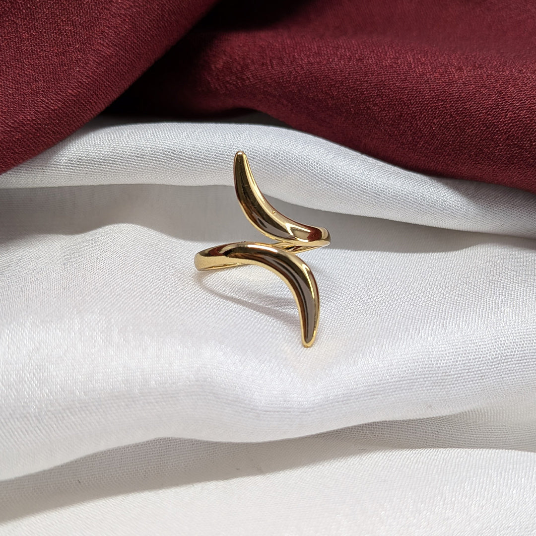 Gold Plated Curved Double Wave Open Ring for Women & Girls (Anti Tarnish)