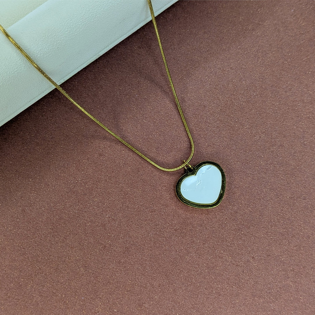 Elegant White Enameled Heart Charm Pendant For Girls & Women