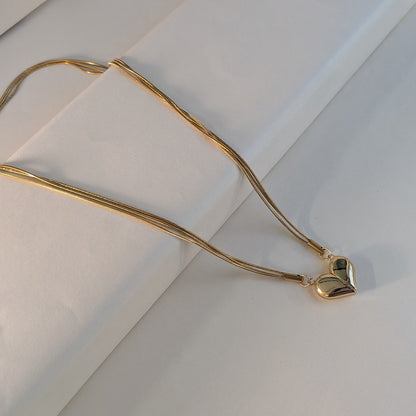 Gold Plated Magnetic Heart Pendant with Triple-Layer Chain for Girls & Women