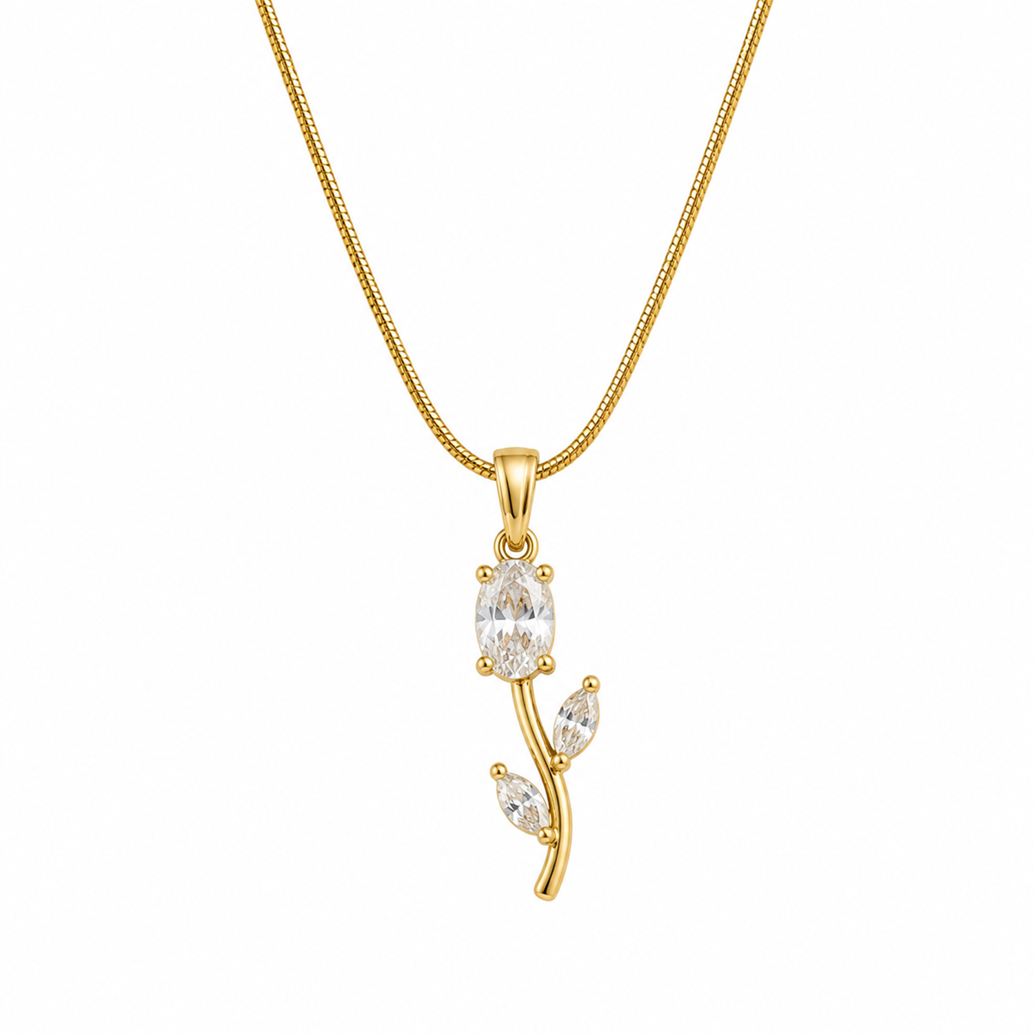 Tulip Two Leaf Floral Pendant Necklace For Girls & Women's