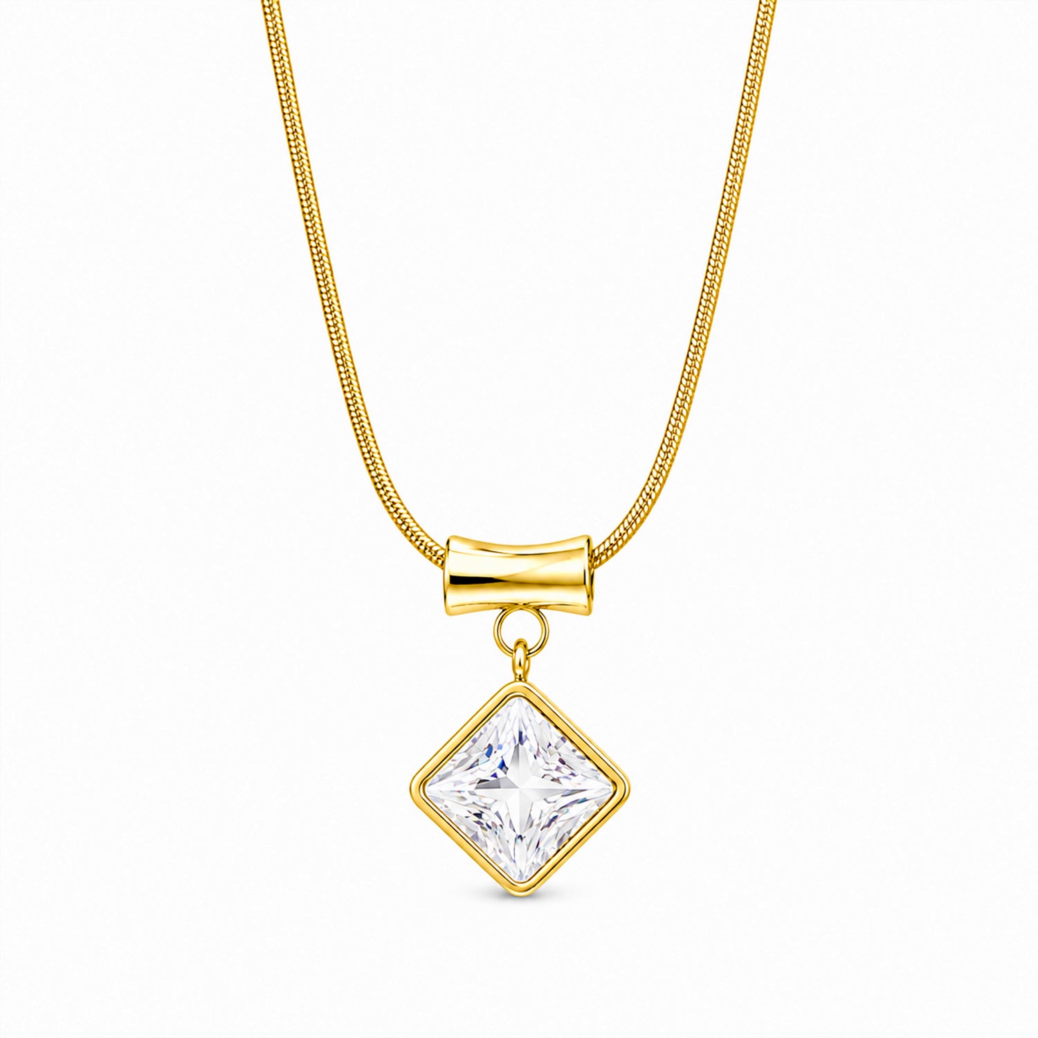 Square Zircon Pendant with Drum Connector For Girls & women